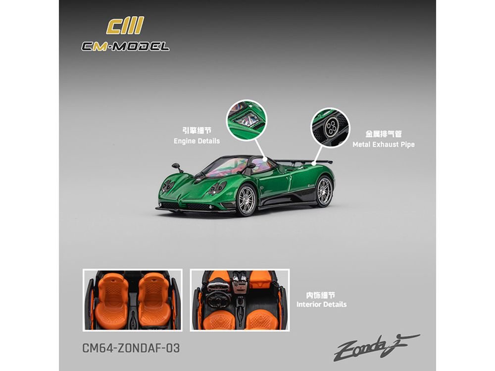 Pagani Zonda F Emerald Green Metallic with Moonroof 1/64 Diecast Model Car by CM Models view 3