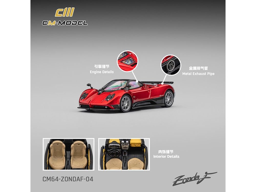 Pagani Zonda F Rosso Dubai Red Metallic with Moonroof 1/64 Diecast Model Car by CM Models view 3