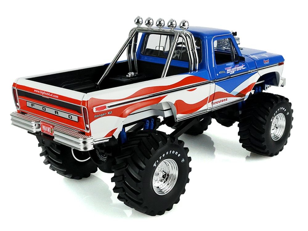 1979 Ford F-250 Monster Truck "Bigfoot USA 250 Tribute" Blue with USA Flag Graphics and Bob Chandler Standing Figure "Kings of Crunch" Series 1/18 Diecast Model Car by Greenlight view 5