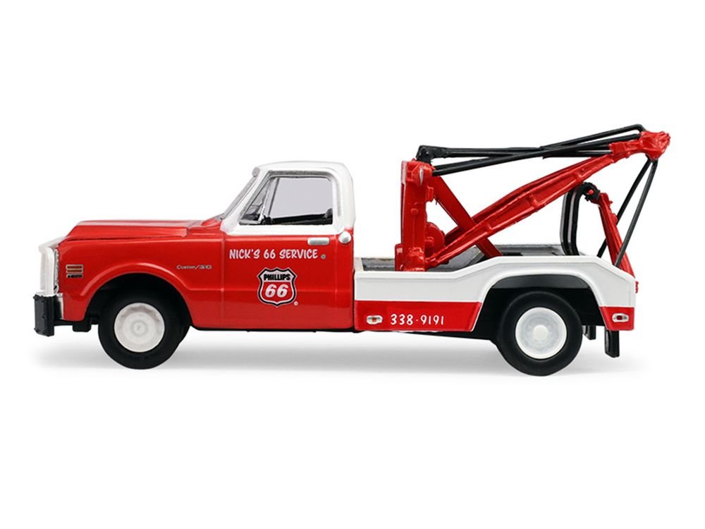 1971 Chevrolet C-30 Dually Wrecker Tow Truck "Phillips 66" Red with White Top "Dually Drivers" Series 17 1/64 Diecast Model Car by Greenlight view 2
