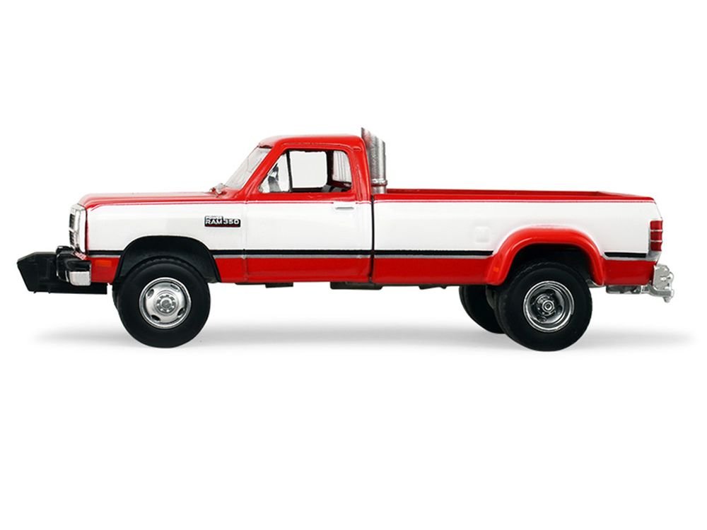 1993 Dodge Ram D350 Dually Red and White with Exhaust with Bumper Weights "Dually Drivers" Series 17 1/64 Diecast Model Car by Greenlight view 2