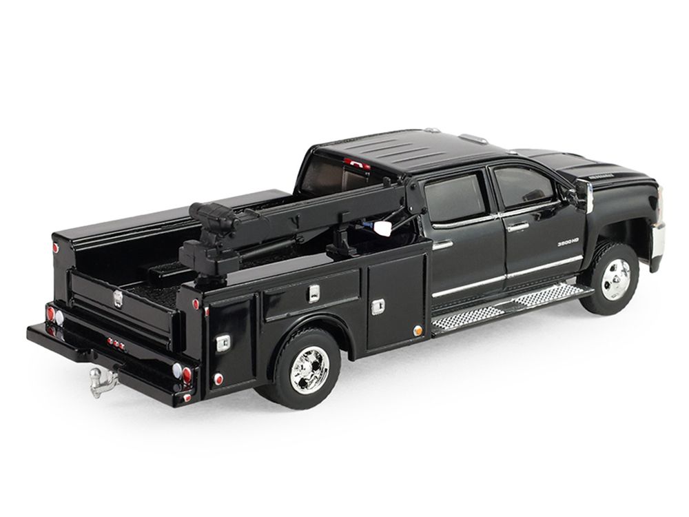 2016 Chevrolet Silverado 3500 Dually Crane Truck Black "Dually Drivers" Series 17 1/64 Diecast Model Car by Greenlight view 3
