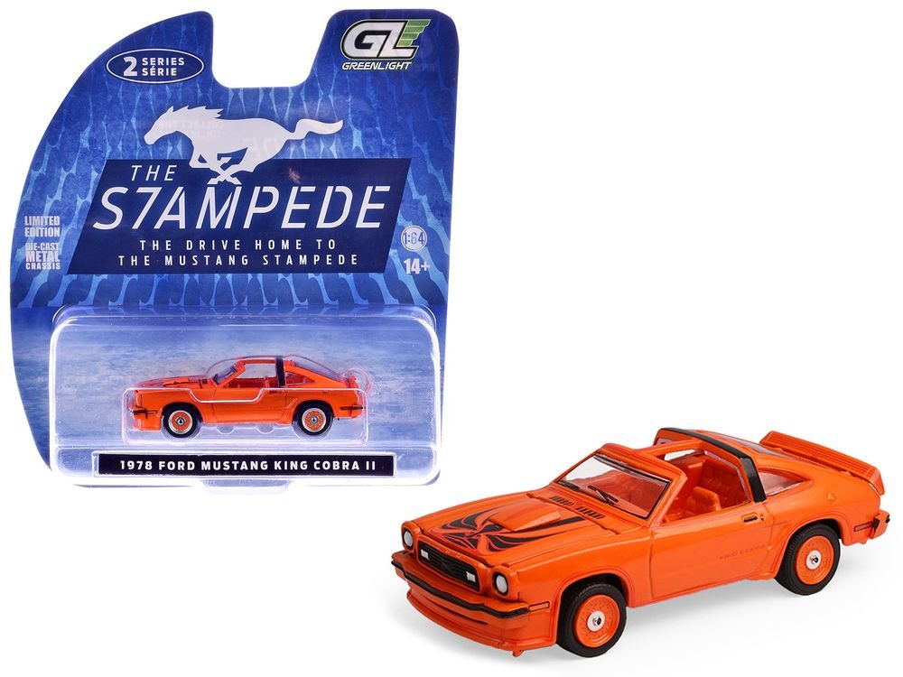 1978 Ford Mustang King Cobra II Tangerine with Black Graphics and Tangerine Interior "The Mustang Stampede" Series 2 1/64 Diecast Model Car by Greenlight