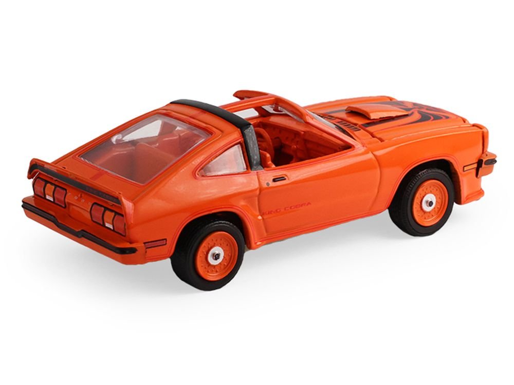 1978 Ford Mustang King Cobra II Tangerine with Black Graphics and Tangerine Interior "The Mustang Stampede" Series 2 1/64 Diecast Model Car by Greenlight view 3