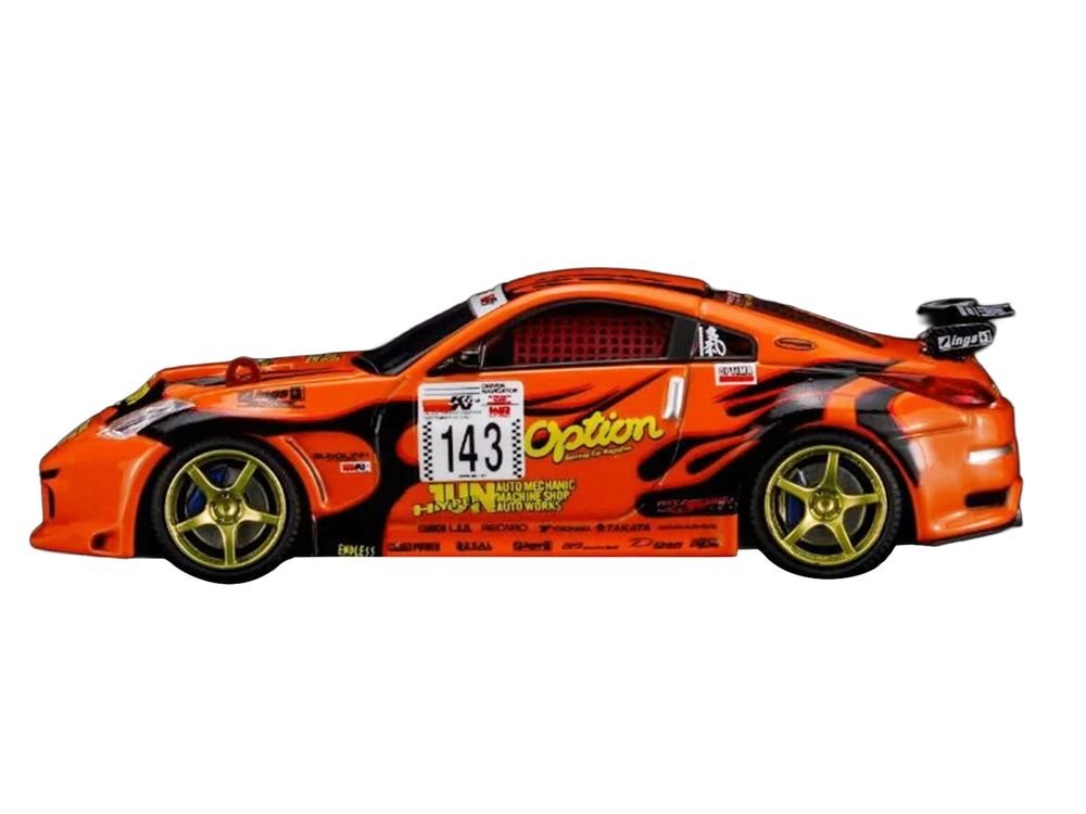 Nissan Fairlady Z RHD (Right Hand Drive) #143 "Option Stream Z" Orange with Graphics 1/64 Diecast Model Car by MotorHelix view 3