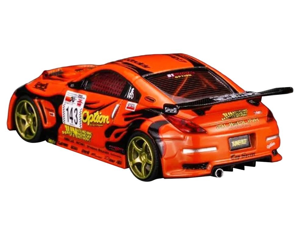 Nissan Fairlady Z RHD (Right Hand Drive) #143 "Option Stream Z" Orange with Graphics 1/64 Diecast Model Car by MotorHelix view 4