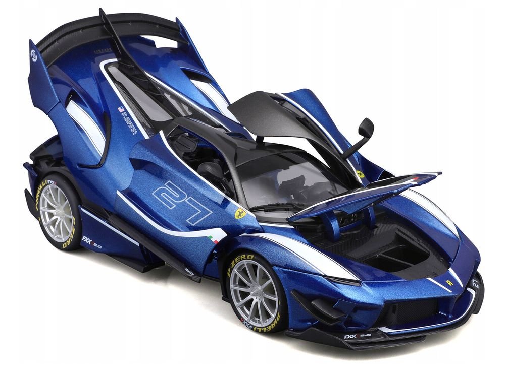 Ferrari FXX-K Evo #27 Blue Metallic with White Accents and Gray Metallic Top "Race + Play" Series 1/18 Diecast Model Car by Bburago view 2