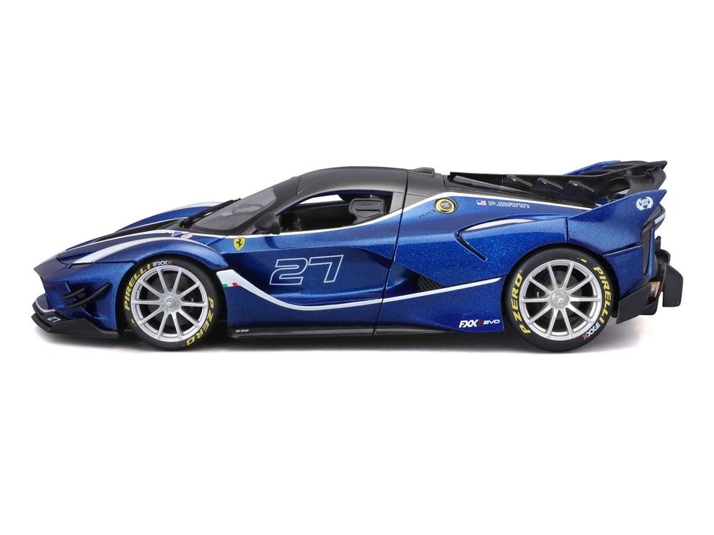 Ferrari FXX-K Evo #27 Blue Metallic with White Accents and Gray Metallic Top "Race + Play" Series 1/18 Diecast Model Car by Bburago view 3