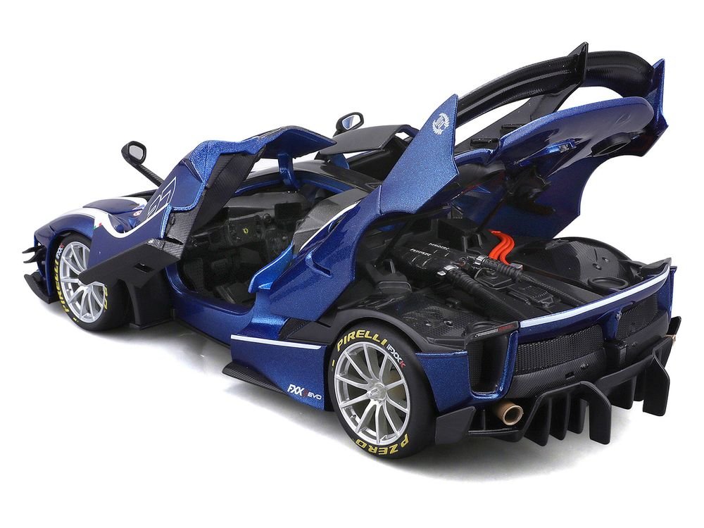 Ferrari FXX-K Evo #27 Blue Metallic with White Accents and Gray Metallic Top "Race + Play" Series 1/18 Diecast Model Car by Bburago view 4