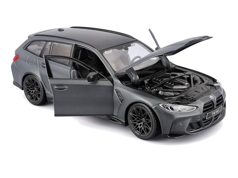2023 BMW M3 Touring Matt Gray Metallic with Black Top 1/24 Diecast Model Car by Bburago view 2