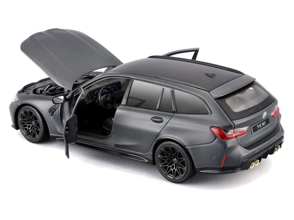2023 BMW M3 Touring Matt Gray Metallic with Black Top 1/24 Diecast Model Car by Bburago view 3