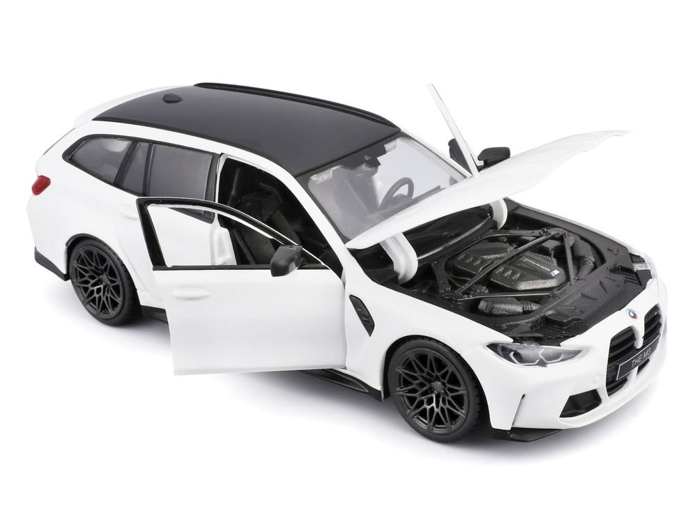 2023 BMW M3 Touring White with Black Top 1/24 Diecast Model Car by Bburago view 2
