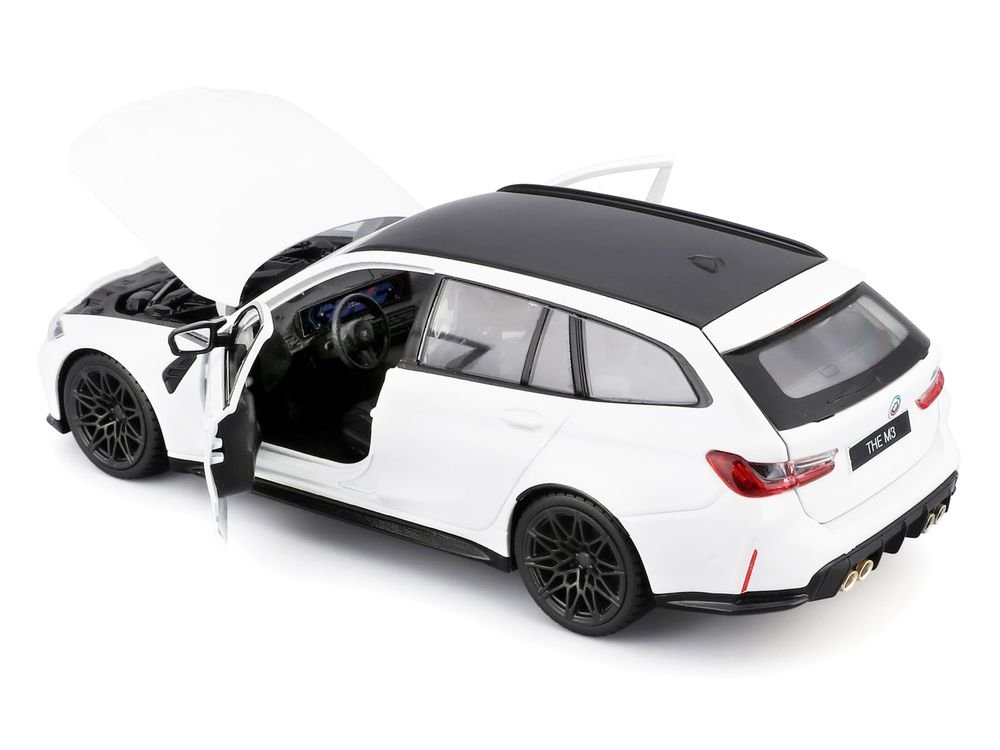 2023 BMW M3 Touring White with Black Top 1/24 Diecast Model Car by Bburago view 3