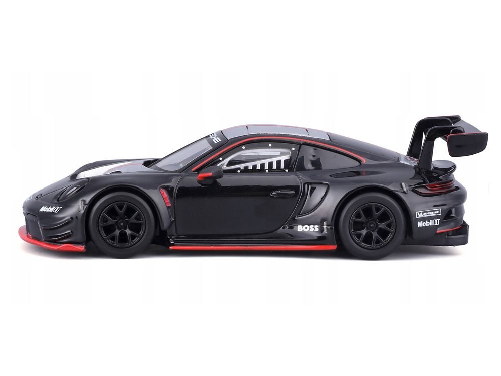 Porsche 911 GT3 R Black with Silver Top and Hood and Red Stripes "Race" Series 1/43 Diecast Model Car by Bburago view 2