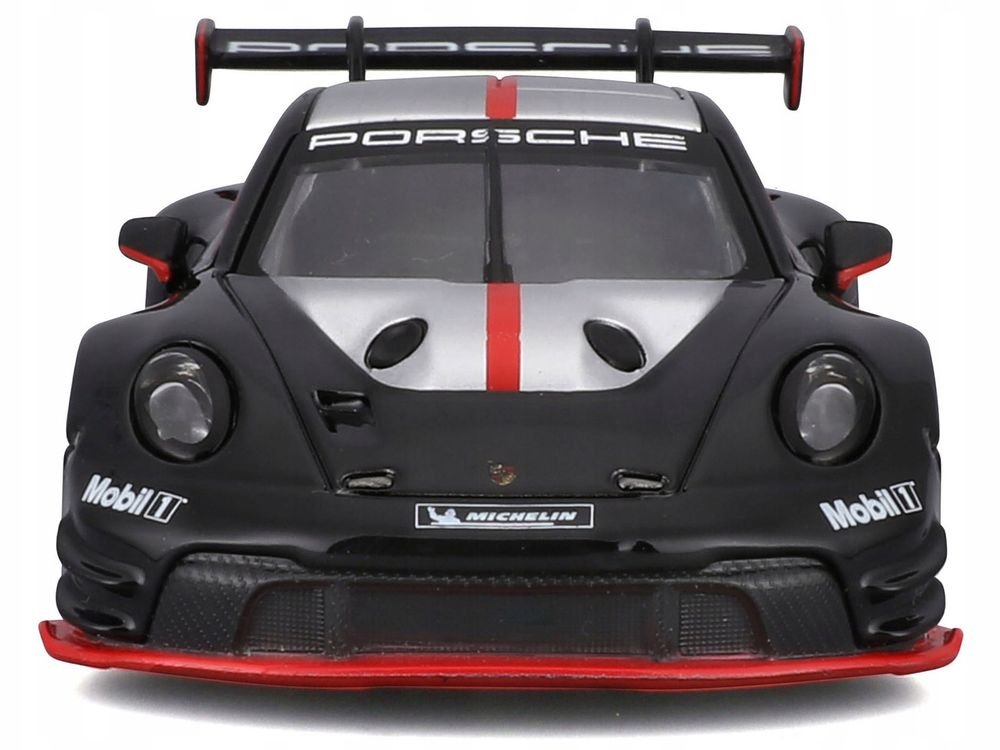 Porsche 911 GT3 R Black with Silver Top and Hood and Red Stripes "Race" Series 1/43 Diecast Model Car by Bburago view 4