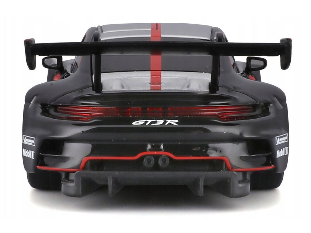 Porsche 911 GT3 R Black with Silver Top and Hood and Red Stripes "Race" Series 1/43 Diecast Model Car by Bburago view 5