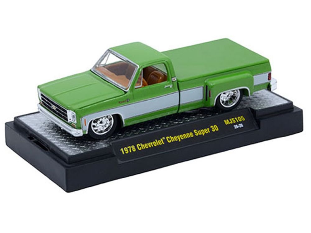1978 Chevrolet Cheyenne Super 30 Pickup Truck Green Metallic with White Side Stripes "C10s in the Park" (2026) Limited Edition to 14300 pieces Worldwide 1/64 Diecast Model Car by M2 Machines view 2