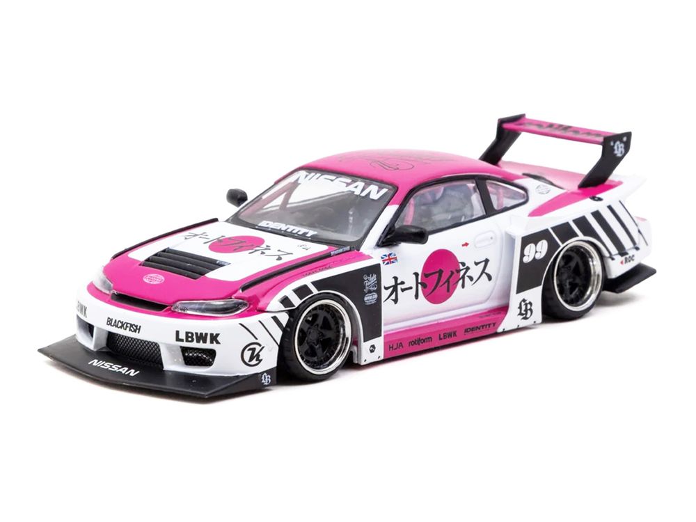 Nissan Silvia (S15) LB-Super Silhouette RHD (Right Hand Drive) #99 "Auto Finesse" White with Pink Top and Graphics "Hobby43" Series 1/43 Diecast Model Car by Tarmac Works view 2