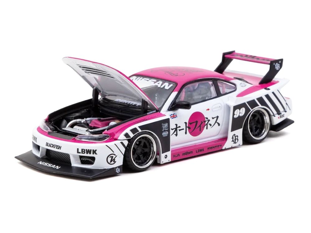 Nissan Silvia (S15) LB-Super Silhouette RHD (Right Hand Drive) #99 "Auto Finesse" White with Pink Top and Graphics "Hobby43" Series 1/43 Diecast Model Car by Tarmac Works view 3