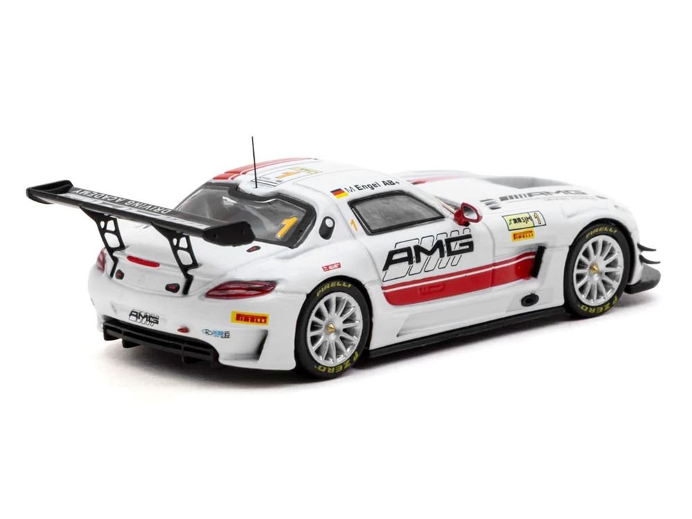 Mercedes-Benz SLS AMG GT3 #1 Maro Engel Winner "Macau GT Cup - FIA GT World Cup" (2015) with Tarmac Cards "Hobby64" Series 1/64 Diecast Model Car by Tarmac Works view 3