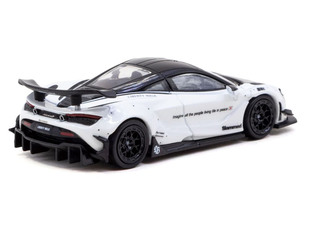 LB-Works 720S White with Carbon Hood and Black Top with Extra Wheels "Hobby64" Series 1/64 Diecast Model Car by Tarmac Works view 3