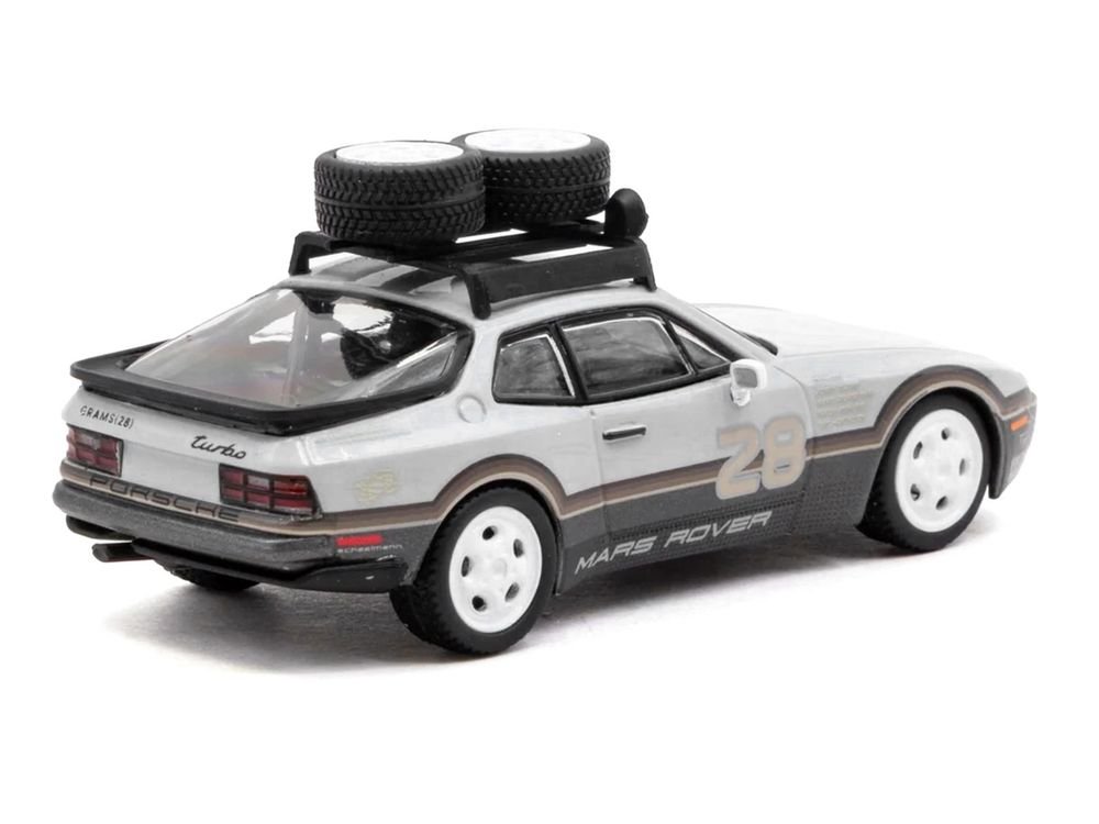 Porsche "GRAMS28 Mars Rover" 944 #28 Gray and Brown with Roof Rack "Collab64" Series 1/64 Diecast Model Car by Schuco & Tarmac Works view 3