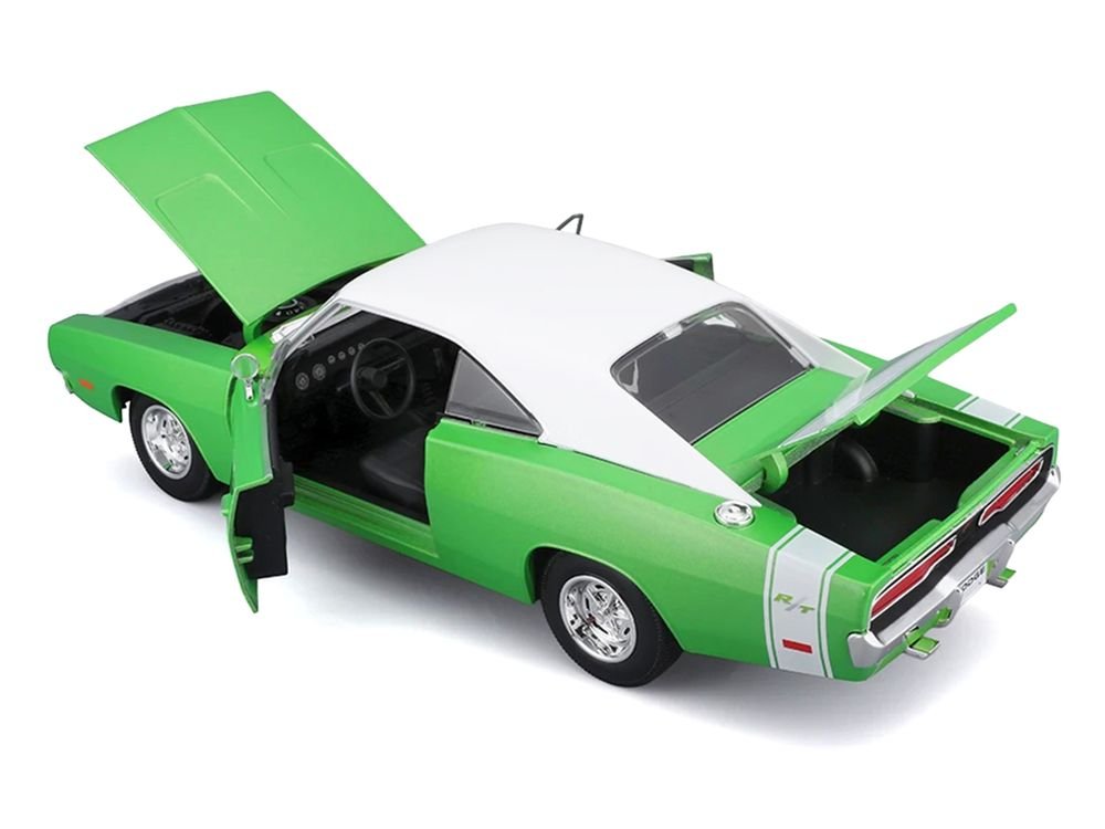 1969 Dodge Charger R/T Green Metallic with White Top and Tail Stripe "Special Edition" Series 1/18 Diecast Model Car by Maisto view 3