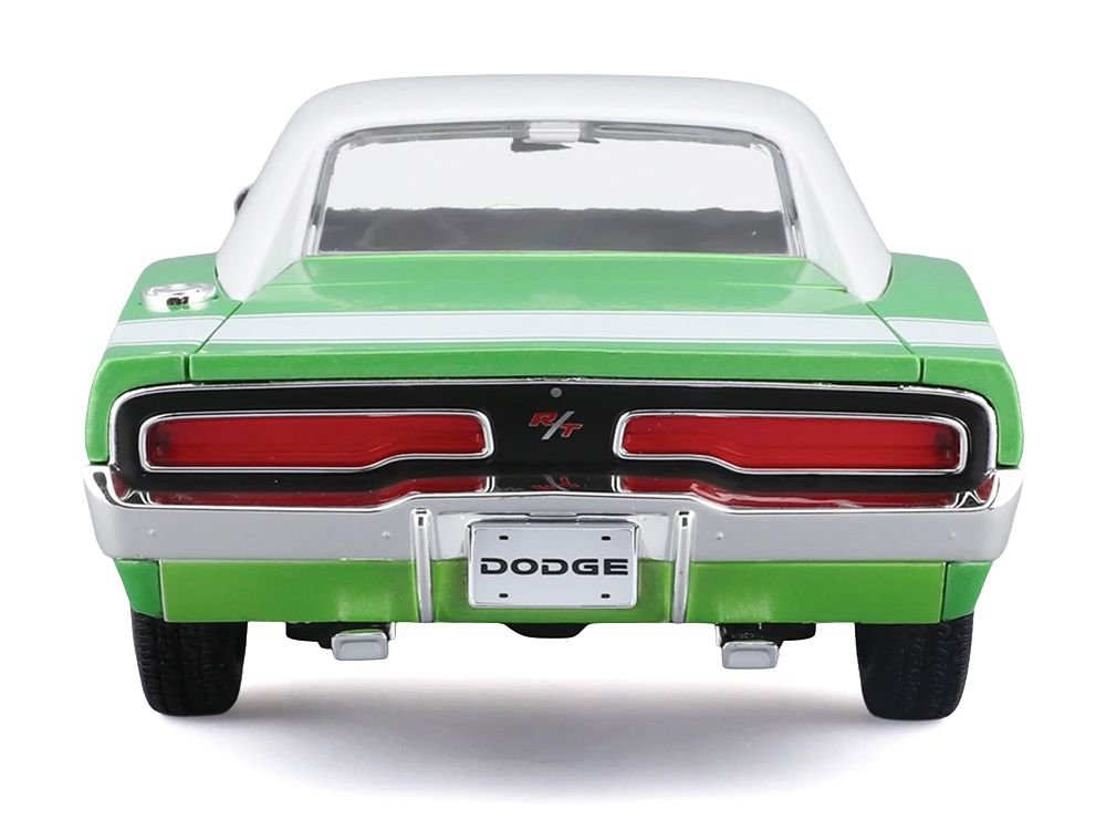 1969 Dodge Charger R/T Green Metallic with White Top and Tail Stripe "Special Edition" Series 1/18 Diecast Model Car by Maisto view 5