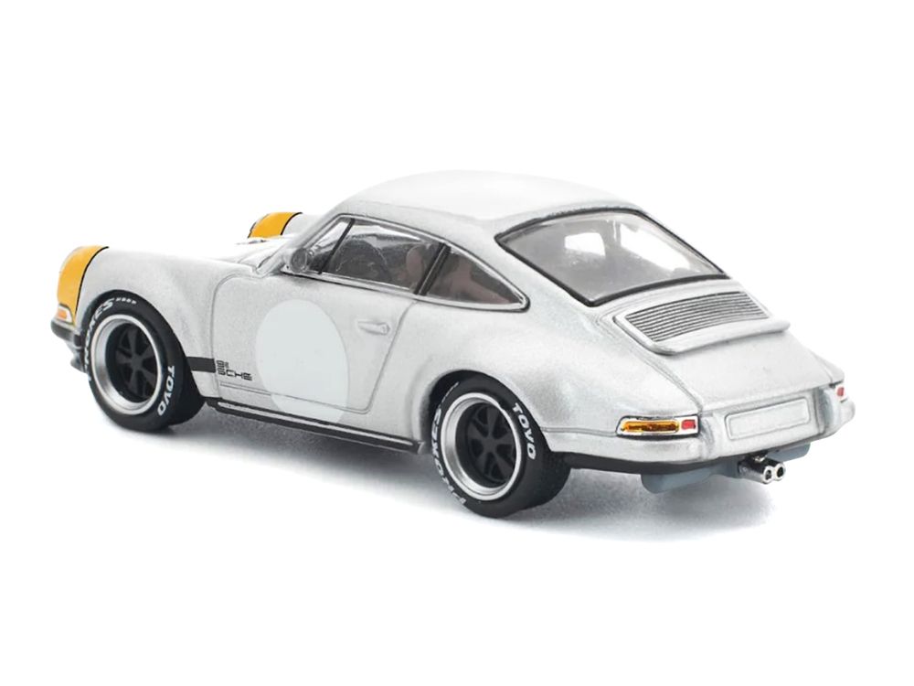 Singer 964 Silver Metallic with Yellow Front 1/64 Diecast Model Car by Pop Race view 4