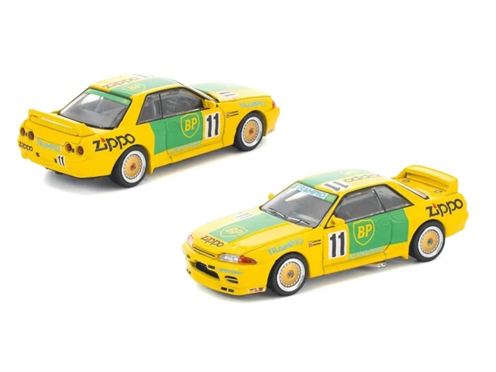 Skyline GT-R R32 RHD (Right Hand Drive) #11 Yellow with Green Graphics "Group A" (1993) 1/64 Diecast Model Car by Pop Race view 5