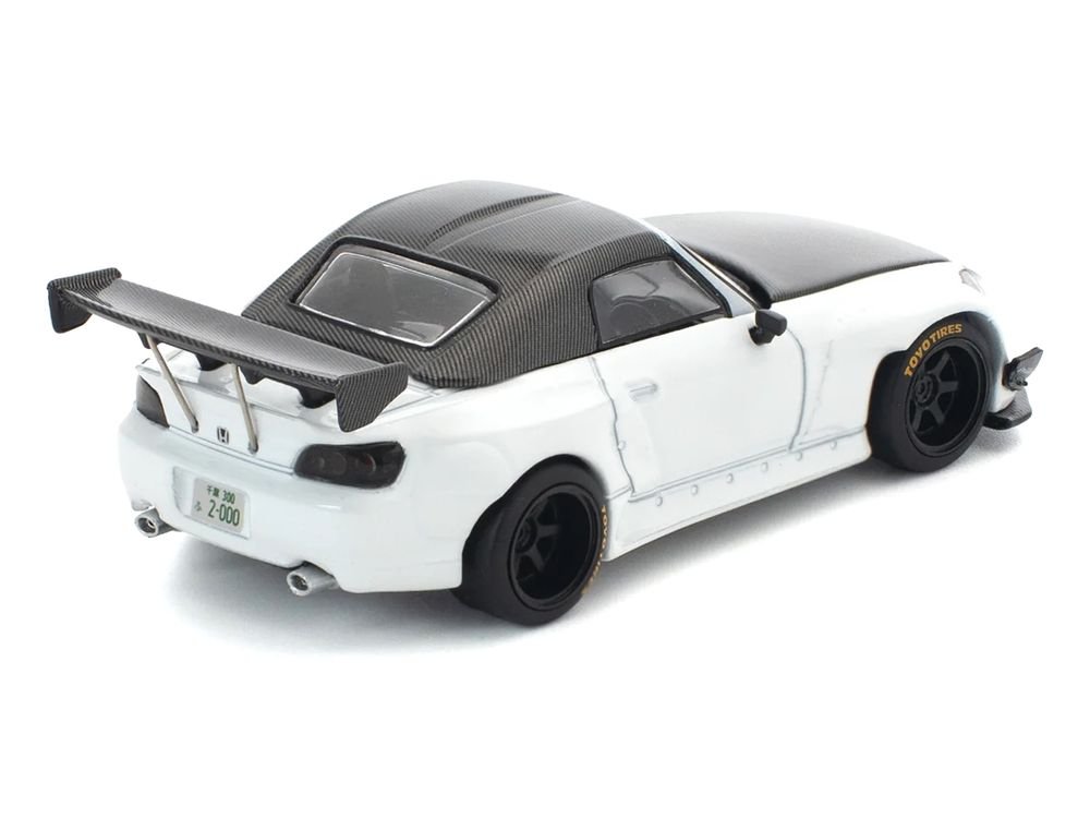 Honda Pandem S2000 RHD (Right Hand Drive) White with Carbon Hood and Top 1/64 Diecast Model Car by Pop Race view 5