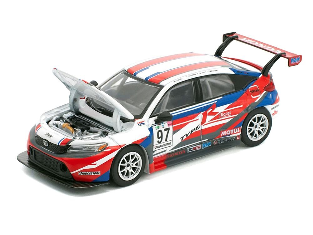 Honda Civic Type R TCR #97 "M&K Racing" White with Blue and Red Graphics 1/64 Diecast Model Car by Pop Race view 2