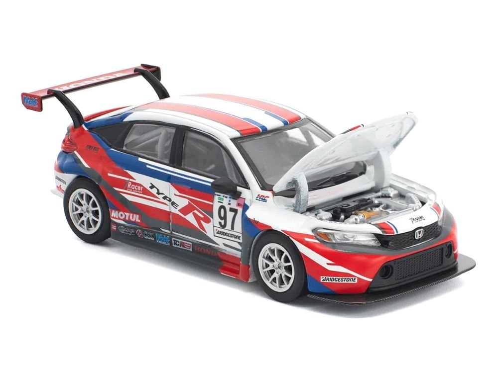 Honda Civic Type R TCR #97 "M&K Racing" White with Blue and Red Graphics 1/64 Diecast Model Car by Pop Race view 3