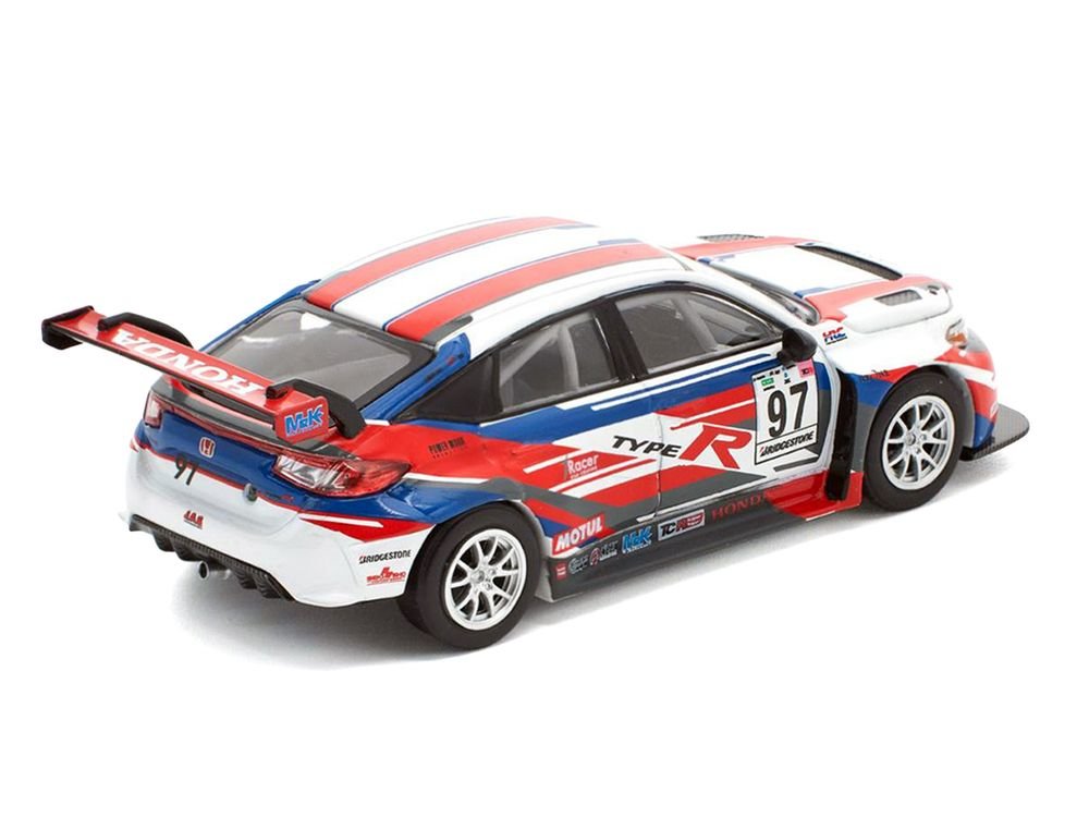 Honda Civic Type R TCR #97 "M&K Racing" White with Blue and Red Graphics 1/64 Diecast Model Car by Pop Race view 5