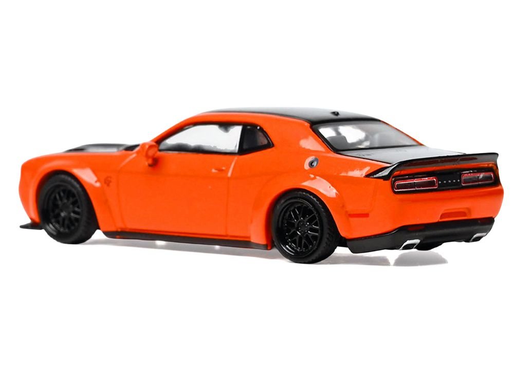 2018 Dodge Challenger SRT Hellcat Go Mango Orange with Matt Black Hood and Top 1/64 Diecast Model Car by IXO Models view 3