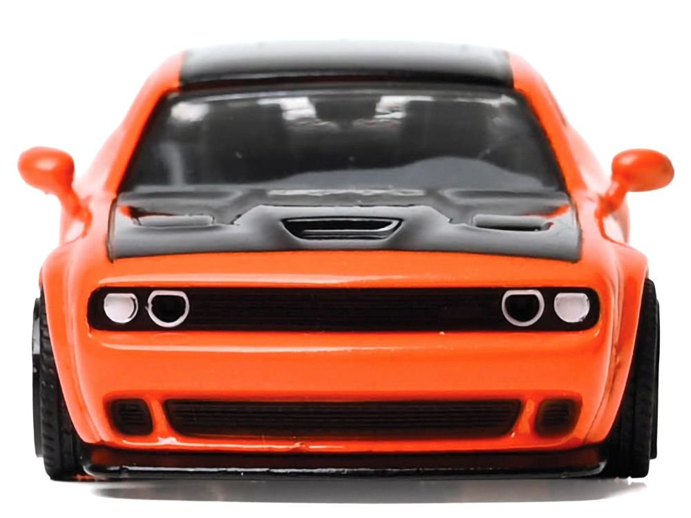 2018 Dodge Challenger SRT Hellcat Go Mango Orange with Matt Black Hood and Top 1/64 Diecast Model Car by IXO Models view 4