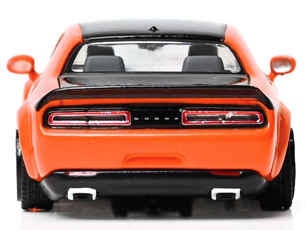 2018 Dodge Challenger SRT Hellcat Go Mango Orange with Matt Black Hood and Top 1/64 Diecast Model Car by IXO Models view 5