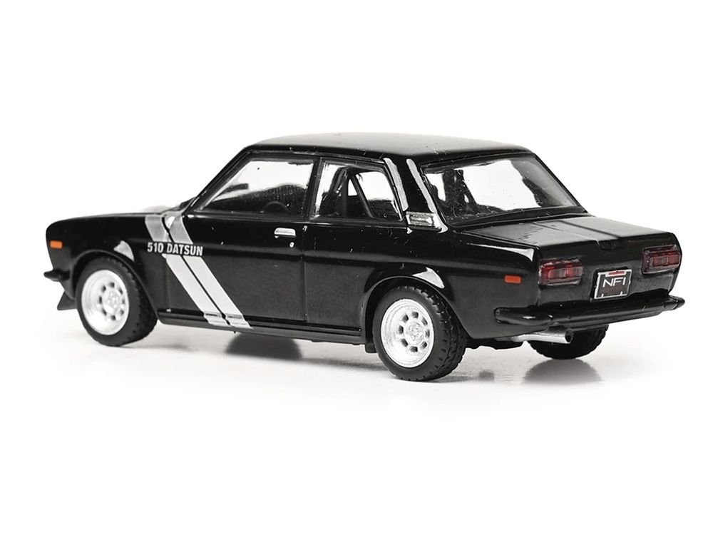 1971 Datsun 510 Black with Silver Stripes 1/64 Diecast Model Car by IXO Models view 3