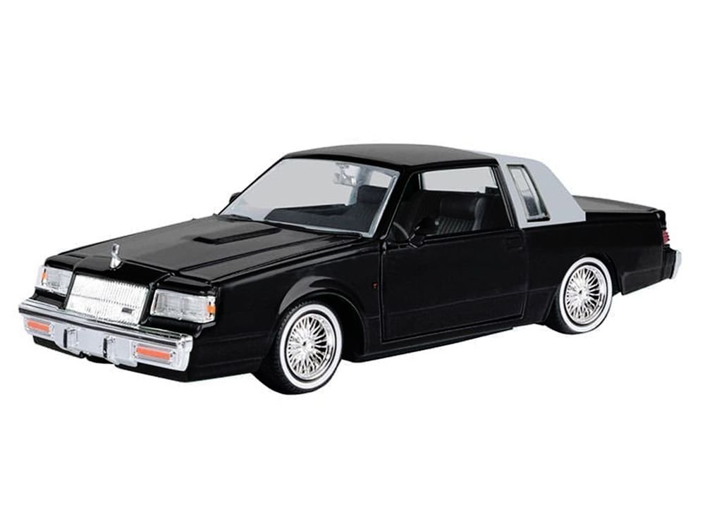 1987 Buick Regal Lowrider Black with Silver Half Top "Get Low" Series 1/24 Diecast Model Car by Motormax view 2