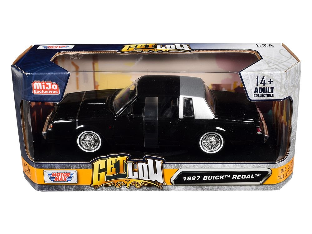 1987 Buick Regal Lowrider Black with Silver Half Top "Get Low" Series 1/24 Diecast Model Car by Motormax view 3