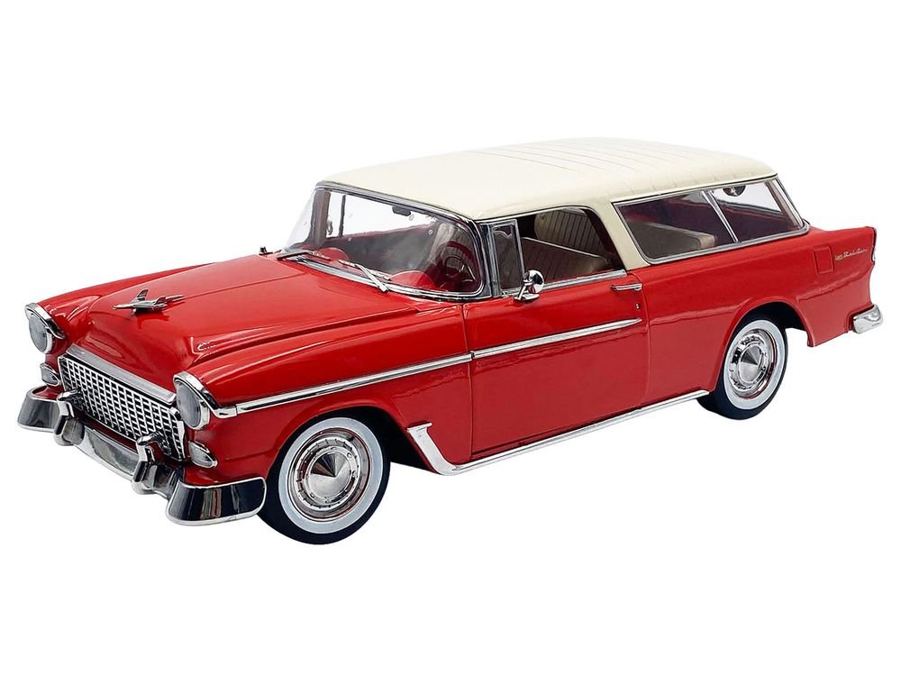1955 Chevrolet Bel Air Nomad Red with Cream Top Limited Edition to 958 pieces Worldwide 1/18 Diecast Model Car by ACME view 2