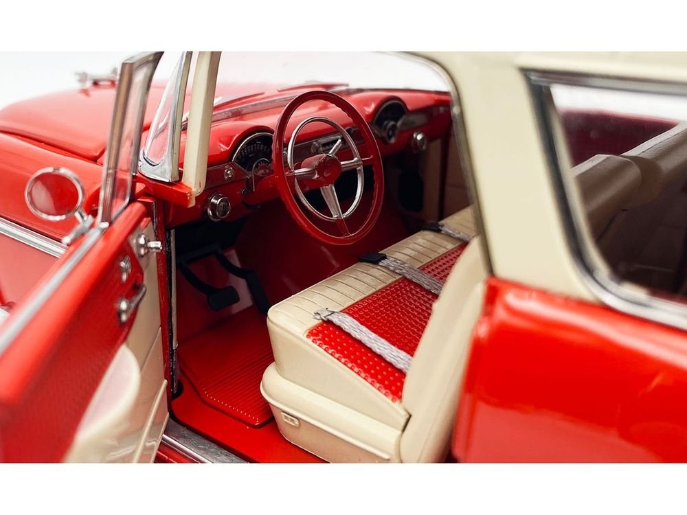 1955 Chevrolet Bel Air Nomad Red with Cream Top Limited Edition to 958 pieces Worldwide 1/18 Diecast Model Car by ACME view 5