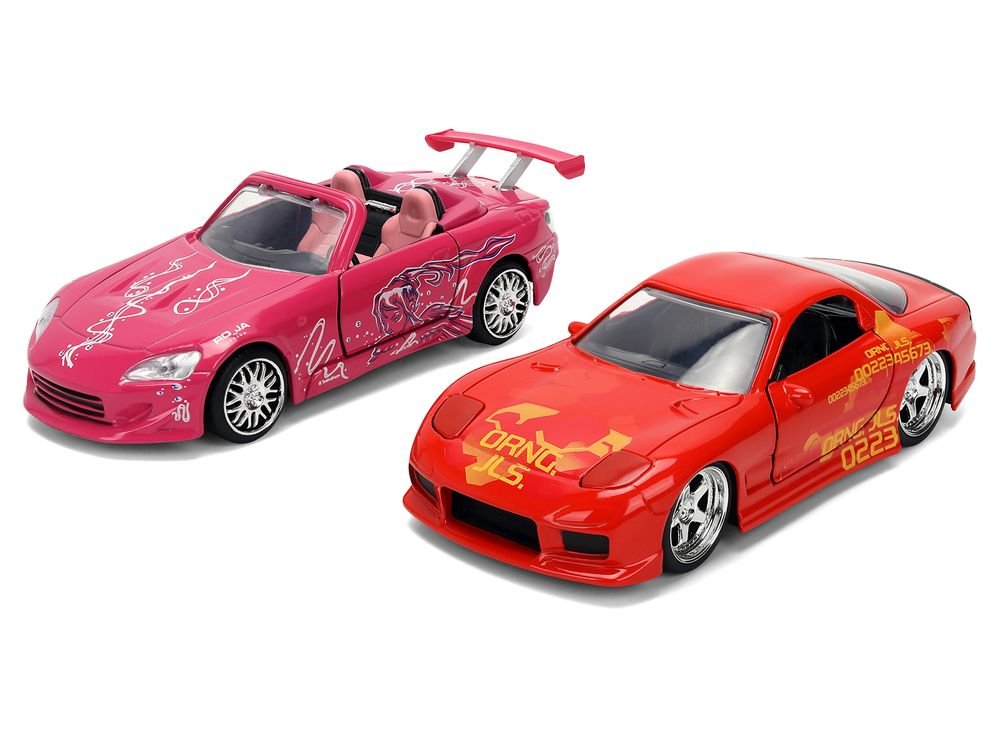 Honda S2000 Pink with Graphics and Mazda RX-7 Orange with Graphics Set of 2 pieces "25 Years of Fast & Furious" Series 1/32 Diecast Model Cars by Jada view 2