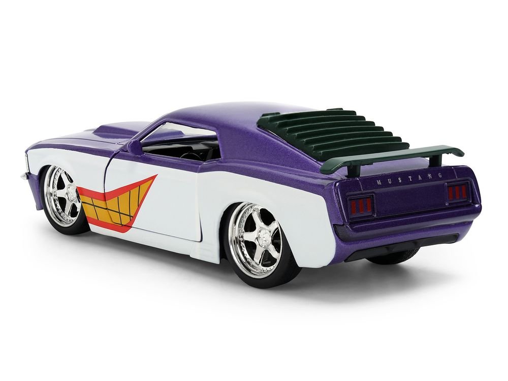 1970 Ford Mustang Boss "Joker" Livery Purple Metallic and White with Graphics "Batman" Franchise "Hollywood Rides" Series 1/32 Diecast Model Car by Jada view 5