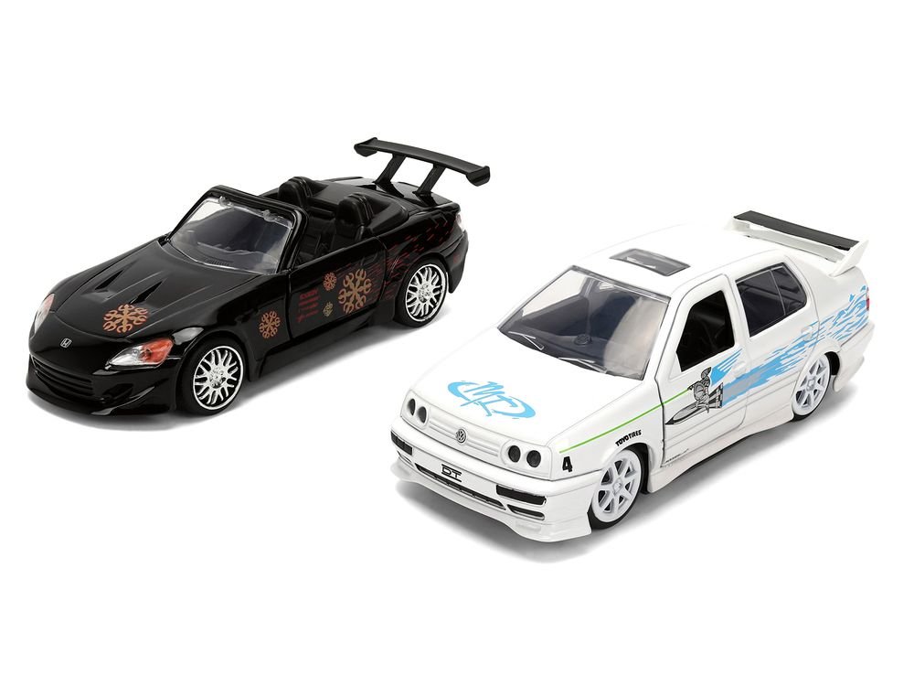 Honda S2000 Black with Graphics and Volkswagen Jetta White with Graphics Set of 2 pieces "25 Years of Fast & Furious" Series 1/32 Diecast Model Cars by Jada view 2