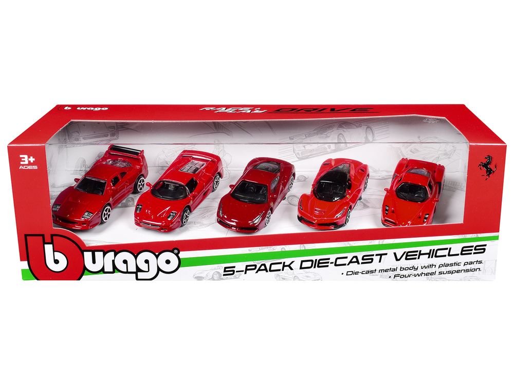 Ferrari Set of 5 Pieces "Race + Play" Series 1/64 Diecast Model Cars by Bburago view 3