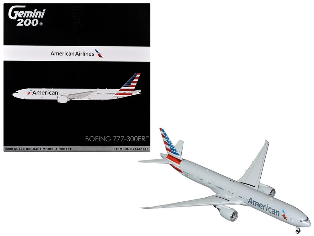 Boeing 777-300ER Commercial Aircraft "American Airlines" (N722AN) Silver with Striped Tail "Gemini 200" Series 1/200 Diecast Model Airplane by GeminiJets