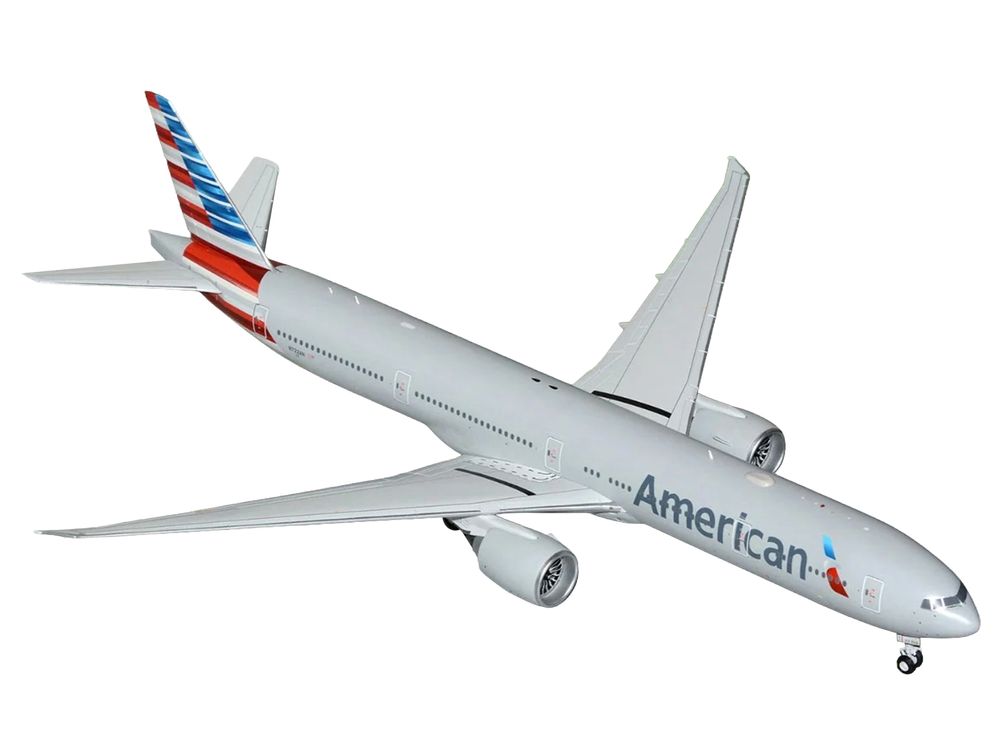 Boeing 777-300ER Commercial Aircraft "American Airlines" (N722AN) Silver with Striped Tail "Gemini 200" Series 1/200 Diecast Model Airplane by GeminiJets view 2