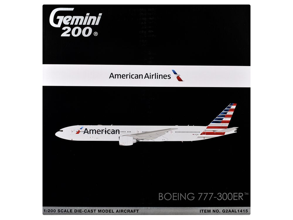 Boeing 777-300ER Commercial Aircraft "American Airlines" (N722AN) Silver with Striped Tail "Gemini 200" Series 1/200 Diecast Model Airplane by GeminiJets view 3