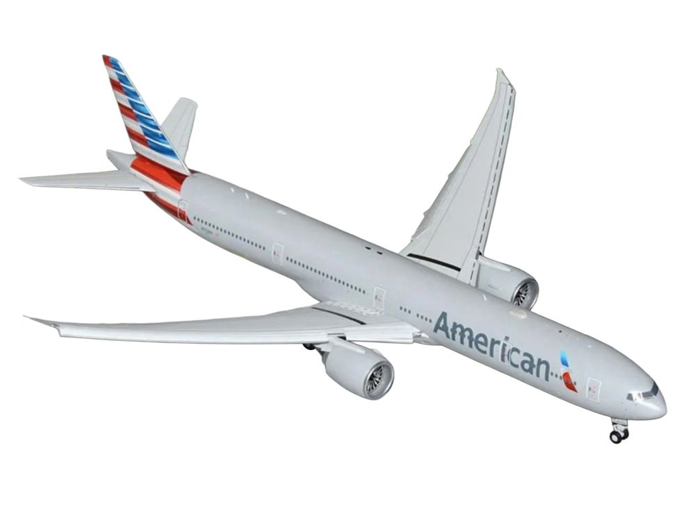 Boeing 777-300ER Commercial Aircraft with Flaps Down Configuration "American Airlines" (N722AN) Silver with Striped Tail "Gemini 200" Series  1/200 Diecast Model Airplane by GeminiJets view 2